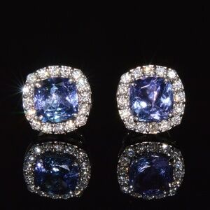 CERTIFIED NATURAL 2.35CTS VS F DIAMOND TANZANITE HALO STUD EARRINGS